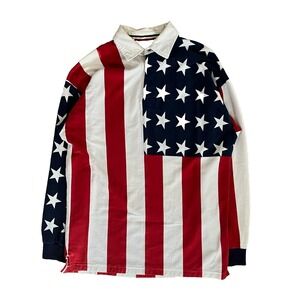 VINTAGE Chaps Ralph Lauren Polo American Flag Shirt Men's L Long Sleeve